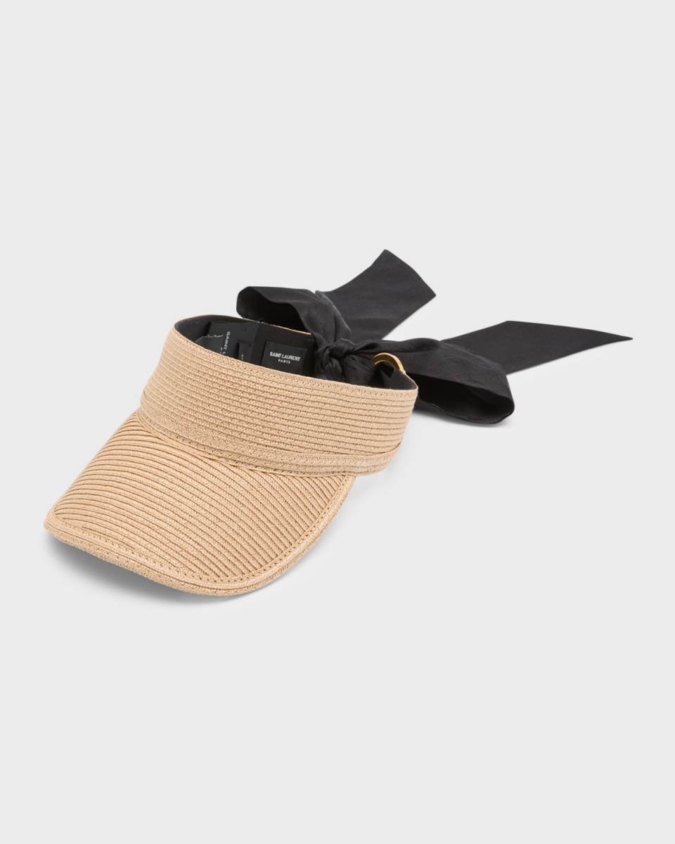 Straw Visor With Logo Charm Ribbon